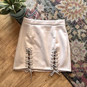 Meyeeka Womens Sexy High Waist Lace Up Bodycon Faux Suede Split Tight Mini Skirt